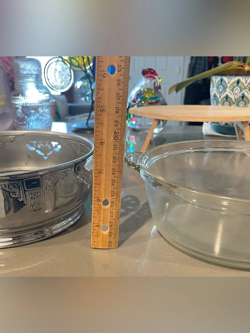 Vtg Art Deco Early Pyrex Round Etched Dish 023-with Clear Glass Dish. NO LID.